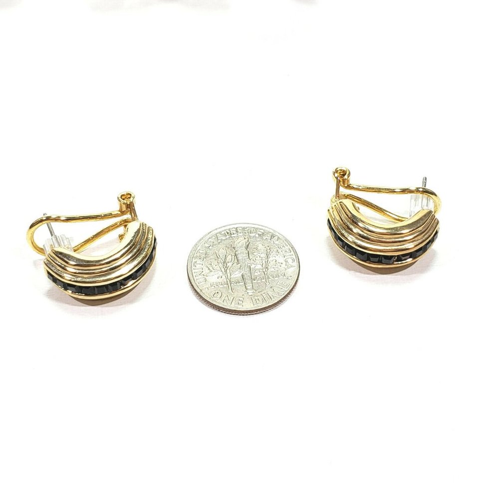 Gold Tone Jet Black Crystal Earrings French Backs - Picture 8 of 8
